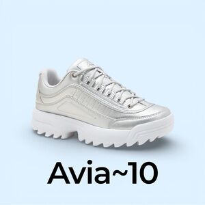 Avia Silver Metallic Sleek Lace-Up Comfort Sneakers | Size 10